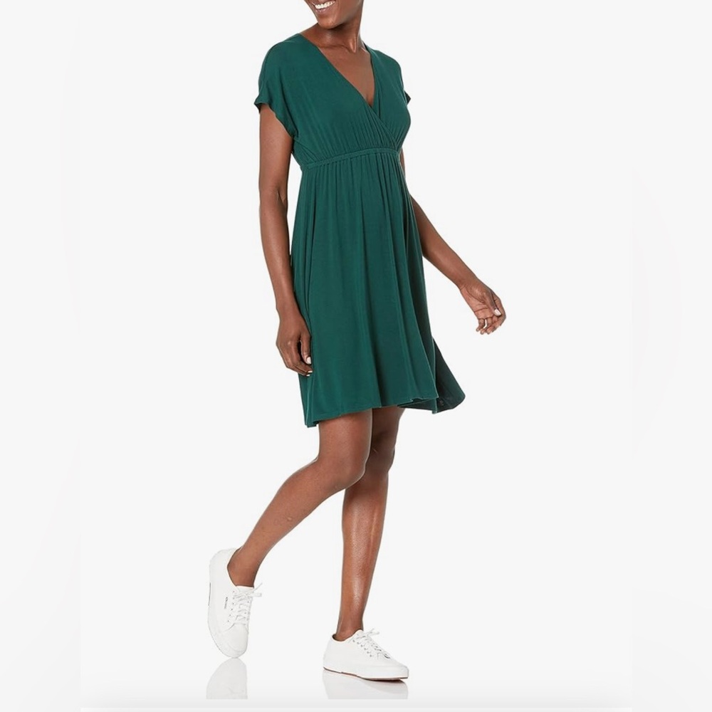 Amazon Essentials Green V-Neck Dolman Mini Dress